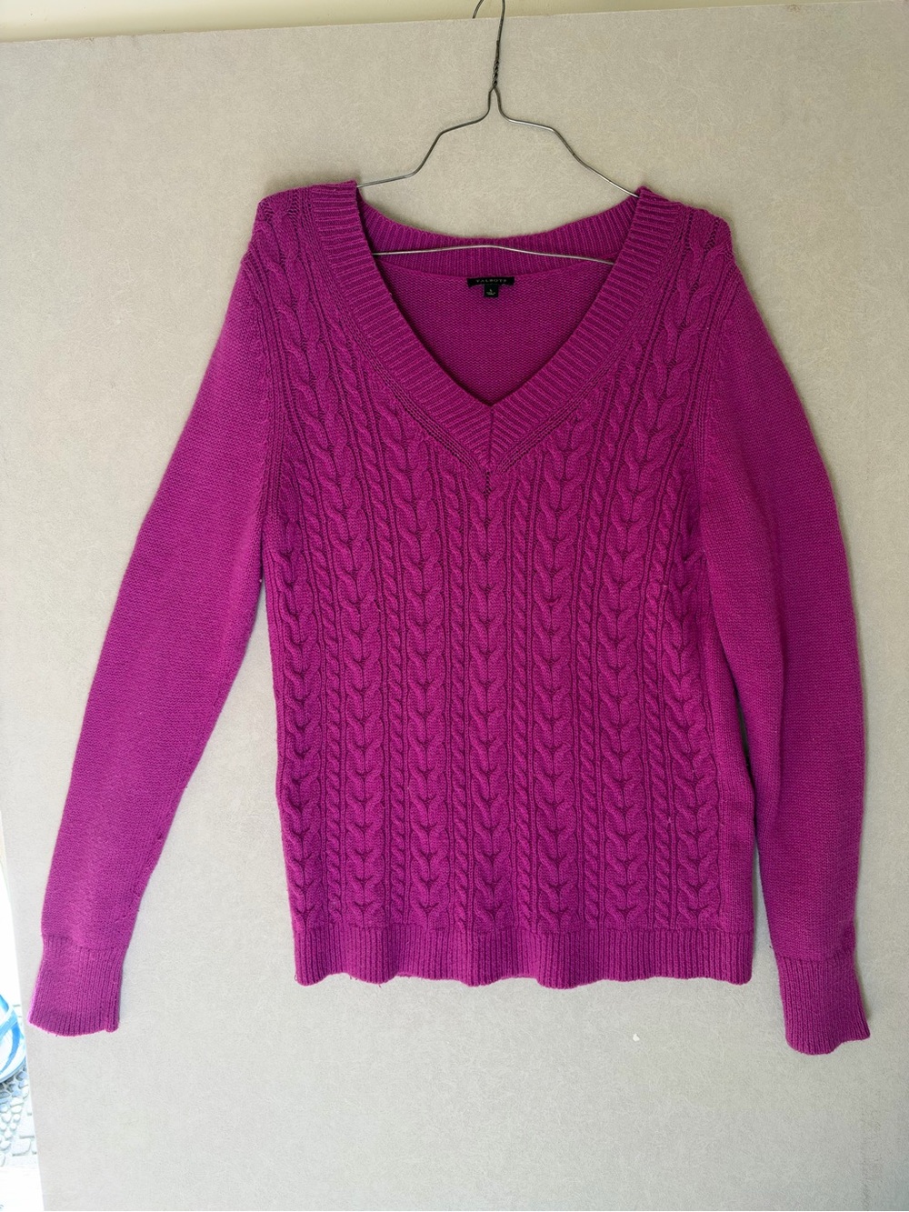 Talbots V-Neck Cable Knit Sweater - Fuchsia Pink